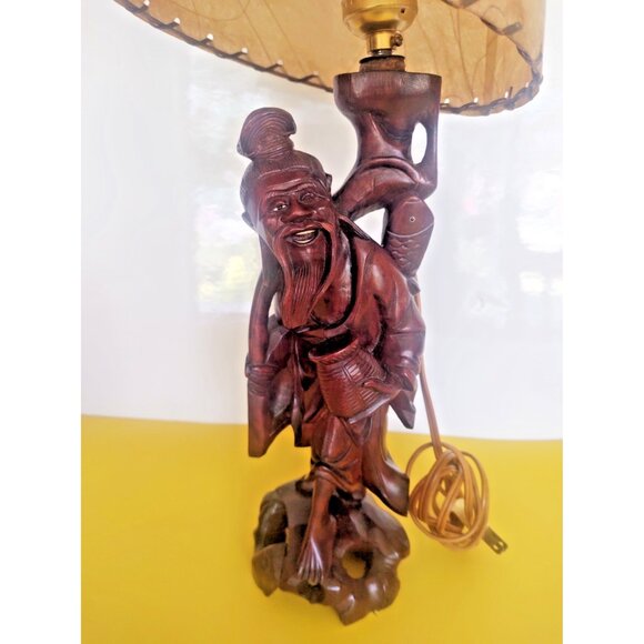 Hand carved Asian Fisherman,  Oriental Style Table Lamp 18" 1930-1940 - Picture 5 of 13